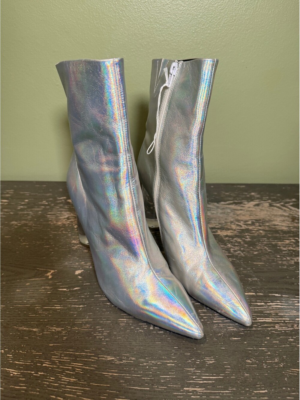 Jeffrey Campbell lustful iridescent clear boot with block heel size 9.5